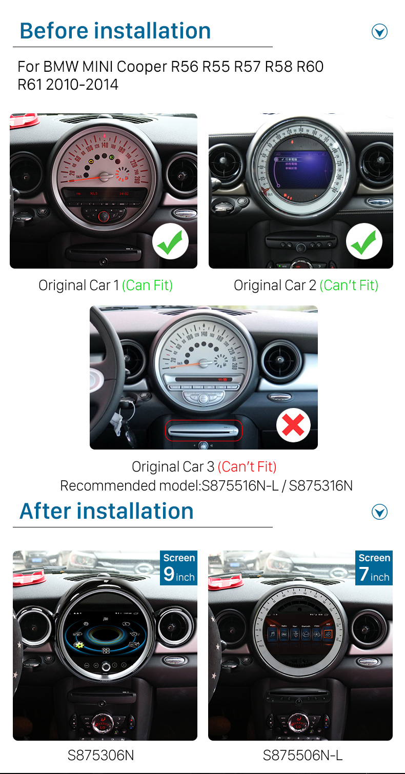 Seicane Para 2010-2014 BMW MINI Cooper R56 R55 R57 R58 R60 R61 Sistema GPS estéreo para coche Android Carplay DSP Bluetooth incorporado