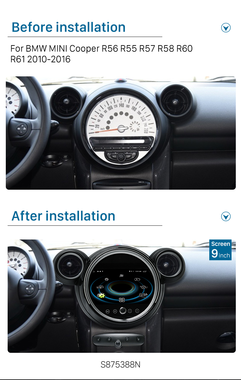 Seicane La mejor radio con pantalla táctil para BMW MINI Cooper R56 R55 R57 R58 R60 R61 2010-2016 con Bluetooth 4G WIFI DSP Carplay Android Auto