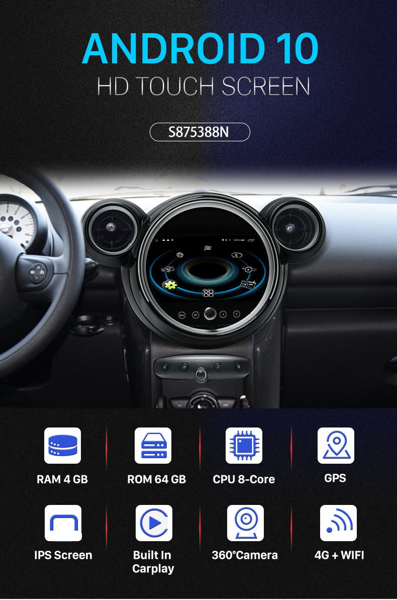 Seicane Melhor rádio com tela sensível ao toque para 2010-2016 BMW MINI Cooper R56 R55 R57 R58 R60 R61 com Bluetooth 4G WIFI DSP Carplay Android Auto