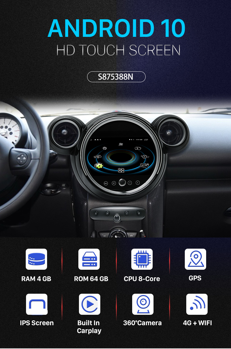 Seicane La mejor radio con pantalla táctil para BMW MINI Cooper R56 R55 R57 R58 R60 R61 2010-2016 con Bluetooth 4G WIFI DSP Carplay Android Auto