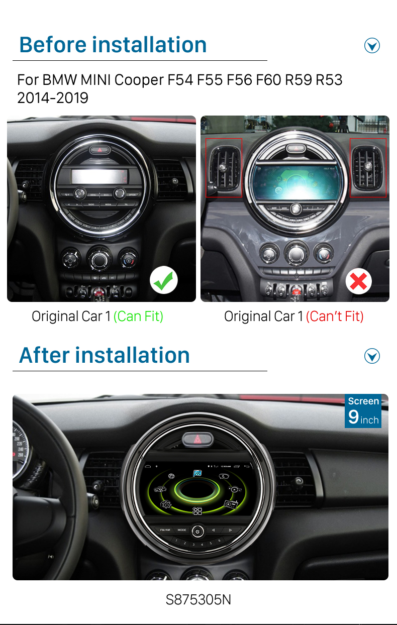 Seicane Android Autoradio für 2014-2019 BMW MINI Cooper F54 F55 F56 F60 R59 R53 NBT System mit DSP 4G Carplay Unterstützung Bluetooth Musik Rückfahrkamera