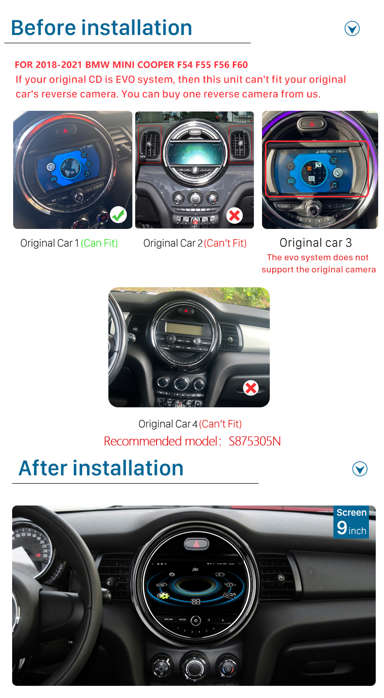 Seicane For 2018-2021 BMW MINI Cooper F54 F55 F56 F60 System Bluetooth Car Stereo with Built-in DSP Carplay 4G support GPS Navigation Backup Camera