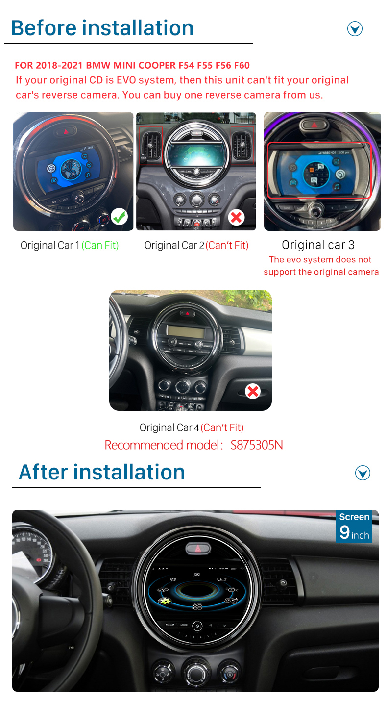 Seicane Para 2014-2019 BMW MINI Cooper F54 F55 F56 F60 EVO Sistema Bluetooth Car Stereo con DSP incorporado Carplay 4G compatible con navegación GPS Cámara de respaldo