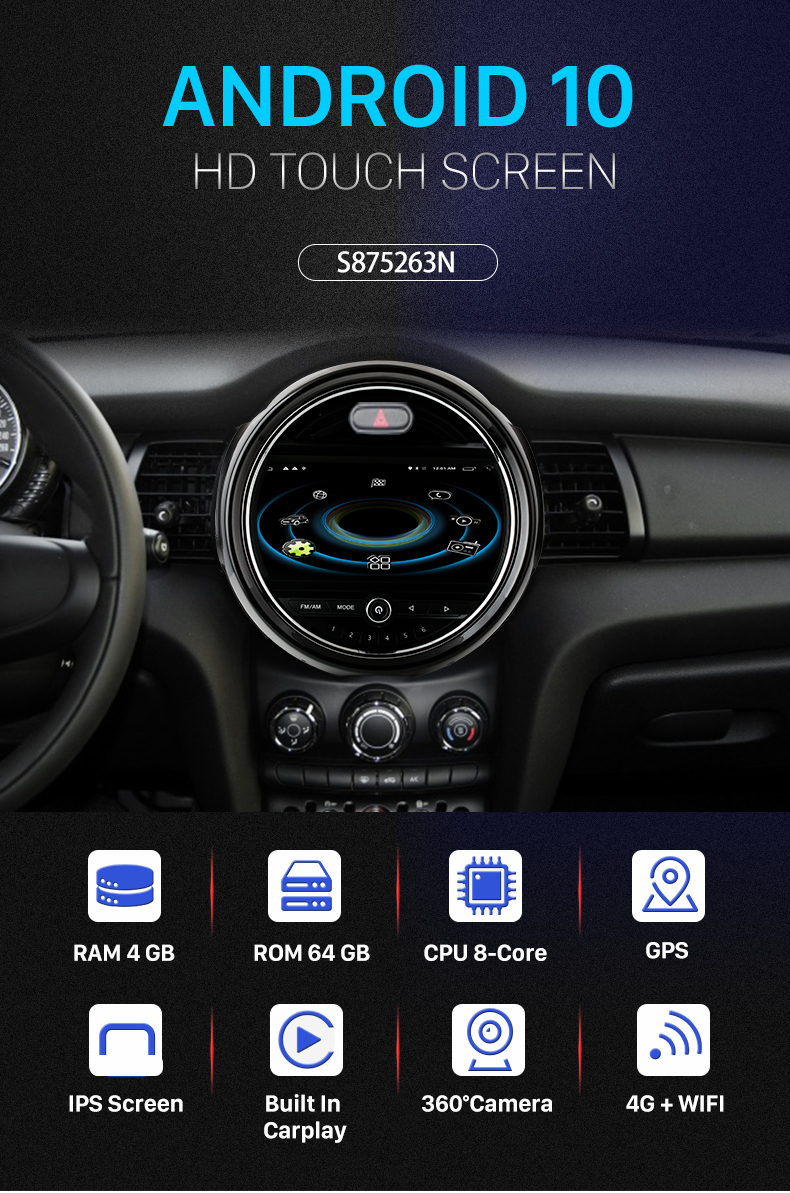 Seicane Para 2014-2019 BMW MINI Cooper F54 F55 F56 F60 EVO Sistema Bluetooth Car Stereo con DSP incorporado Carplay 4G compatible con navegación GPS Cámara de respaldo