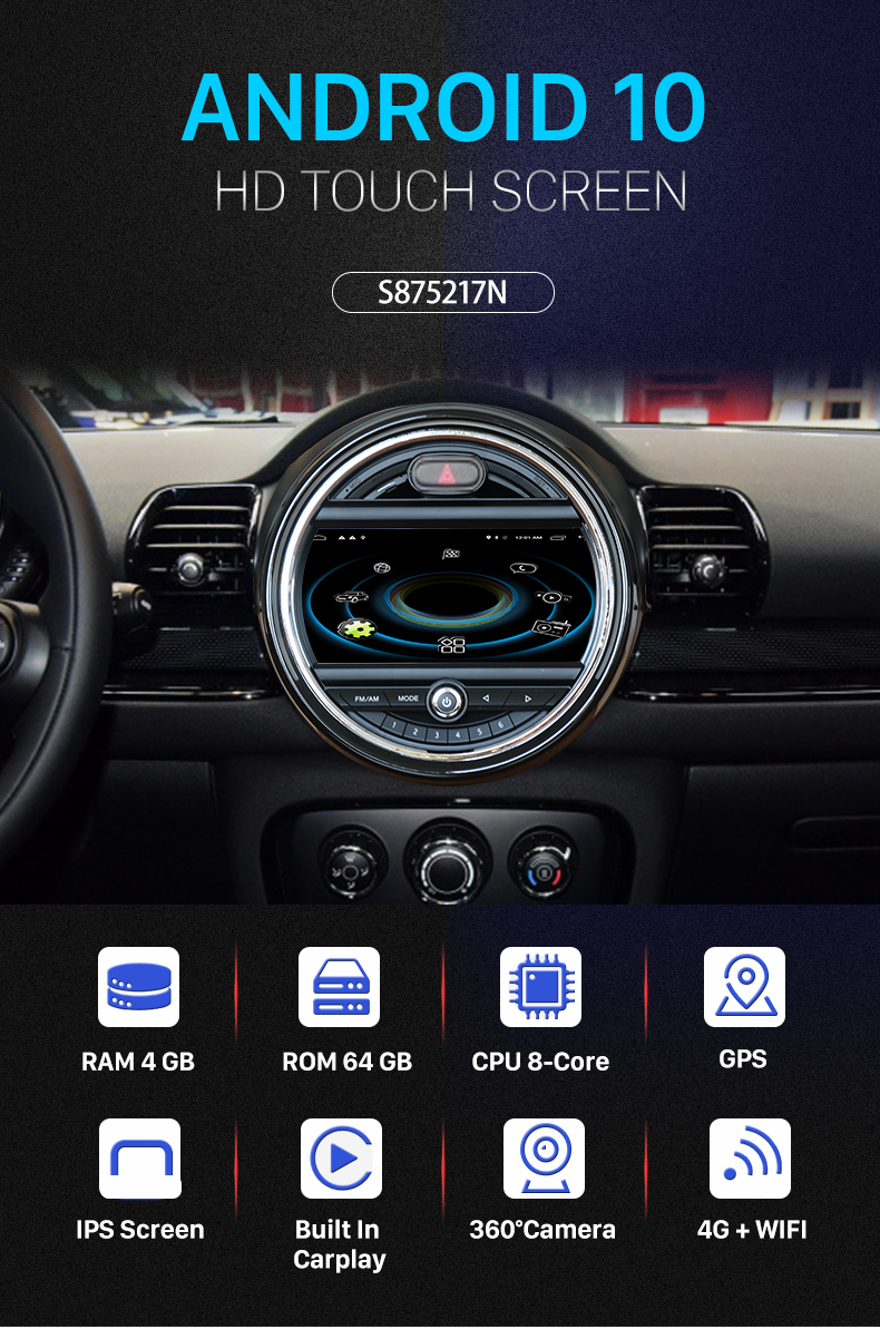 Seicane 9 polegadas para BMW MINI Cooper F54 2017-2019 EVO System Bluetooth Car Audio com Navegação GPS Carplay DSP Suporte DVR 360° Câmera