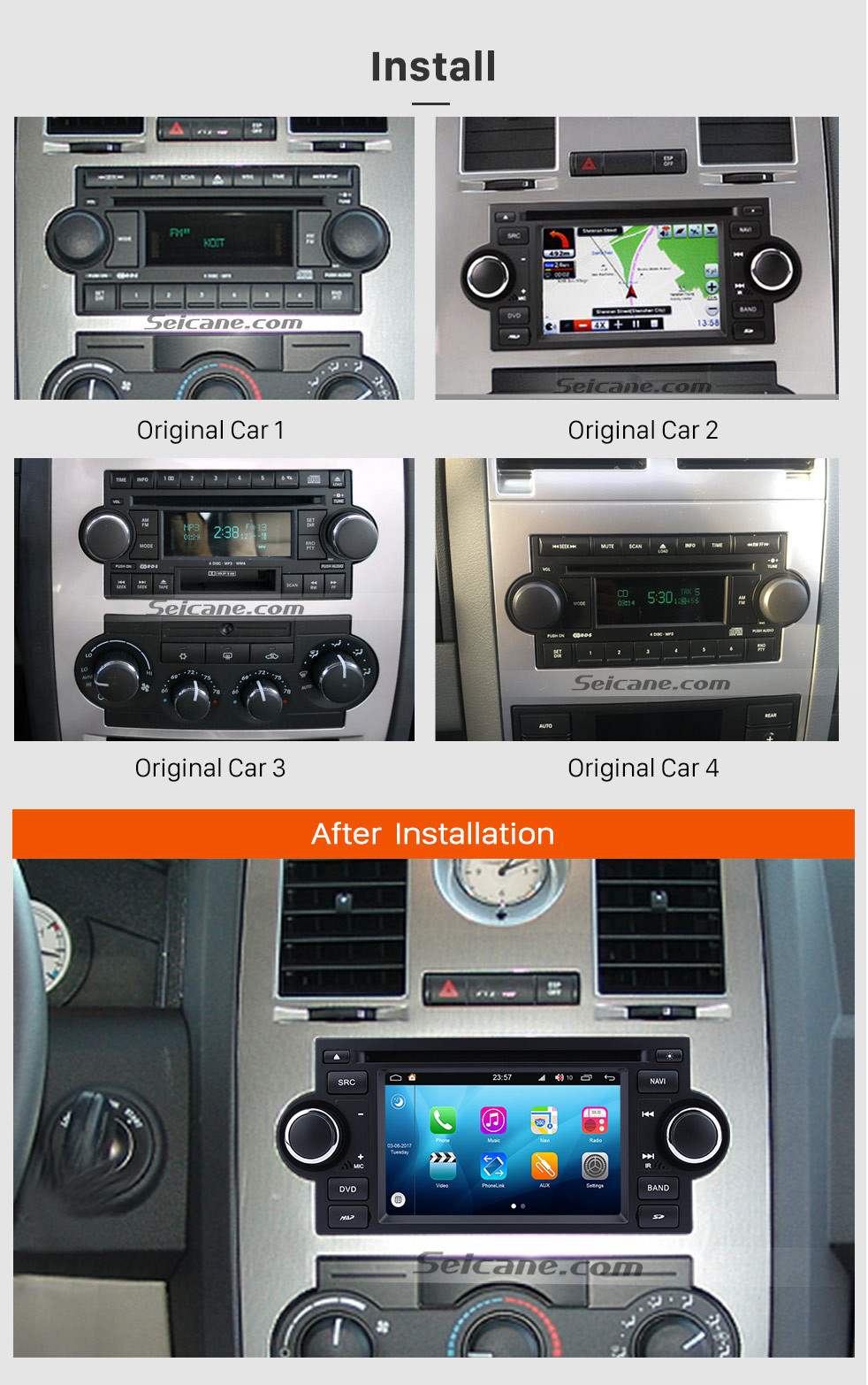Seicane Reposição Android 8.0 leitor de DVD sistema de navegação GPS para 2002-2007 Dodge Durango Dakota P/U com OBD2 Bluetooth Rádio LinkMirror Ecrã Tátil DVR Backup Câmera TV USB SD 1080P Vídeo WIFI Controle de volante Seicane Reposição Android 8.0 leitor de DVD sistema de navegação GPS para 2002-2007 Dodge Durango Dakota P/U com OBD2 Bluetooth Rádio LinkMirror Ecrã Tátil DVR Backup Câmera TV USB SD 1080P Vídeo WIFI Controle de volante