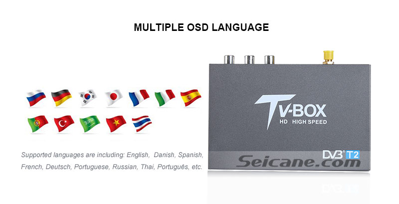 Seicane T337B H.264 (MPEG4) DVB-T2 Receptor de TV Língua de OSD