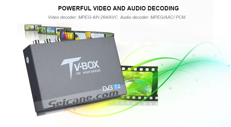 Seicane T337B H.264 (MPEG4) DVB-T2 Receptor de TV video de gran alcance y decodificación de audio