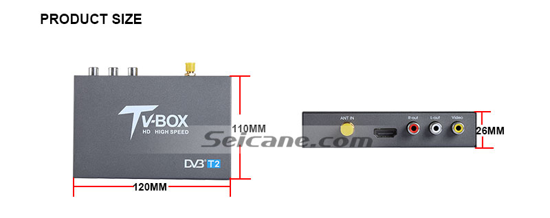 Seicane T337B H.264 (MPEG4) DVB-T2-TV-Receiver Größe