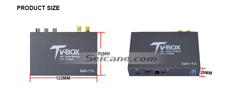 Seicane T338B H.264 (MPEG4) DVB-T2 TV RECEIVER size