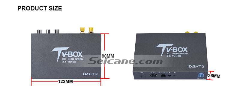 Seicane T338B H.264 (MPEG4) DVB-T2 Récepteur TV Taille