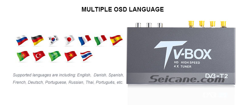 Seicane T339B H.264 (MPEG4) DVB-T2 Receptor de TV Língua de OSD