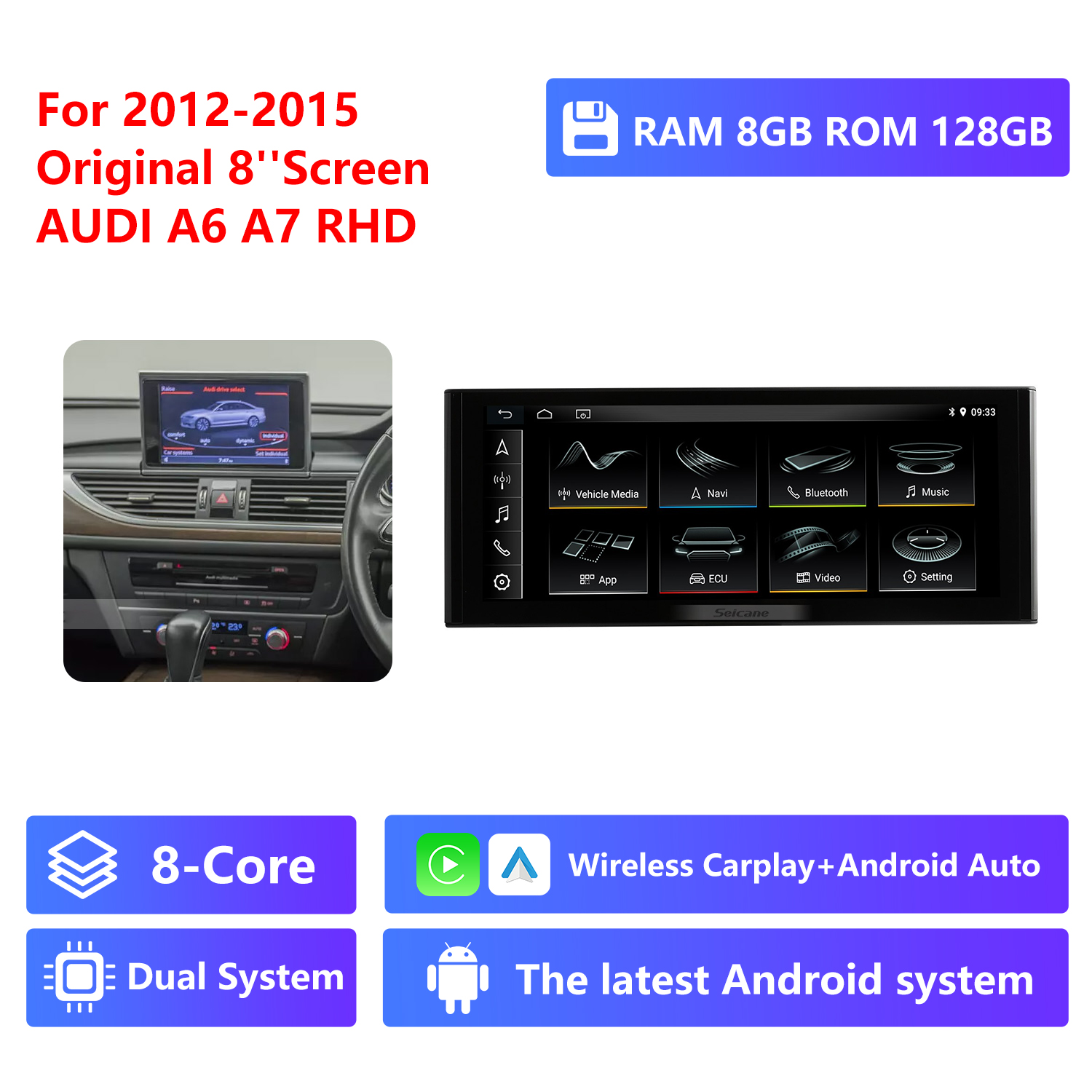 8-Core RAM 8G ROM 128G,2012-2015, Original 8"Screen,RHD
