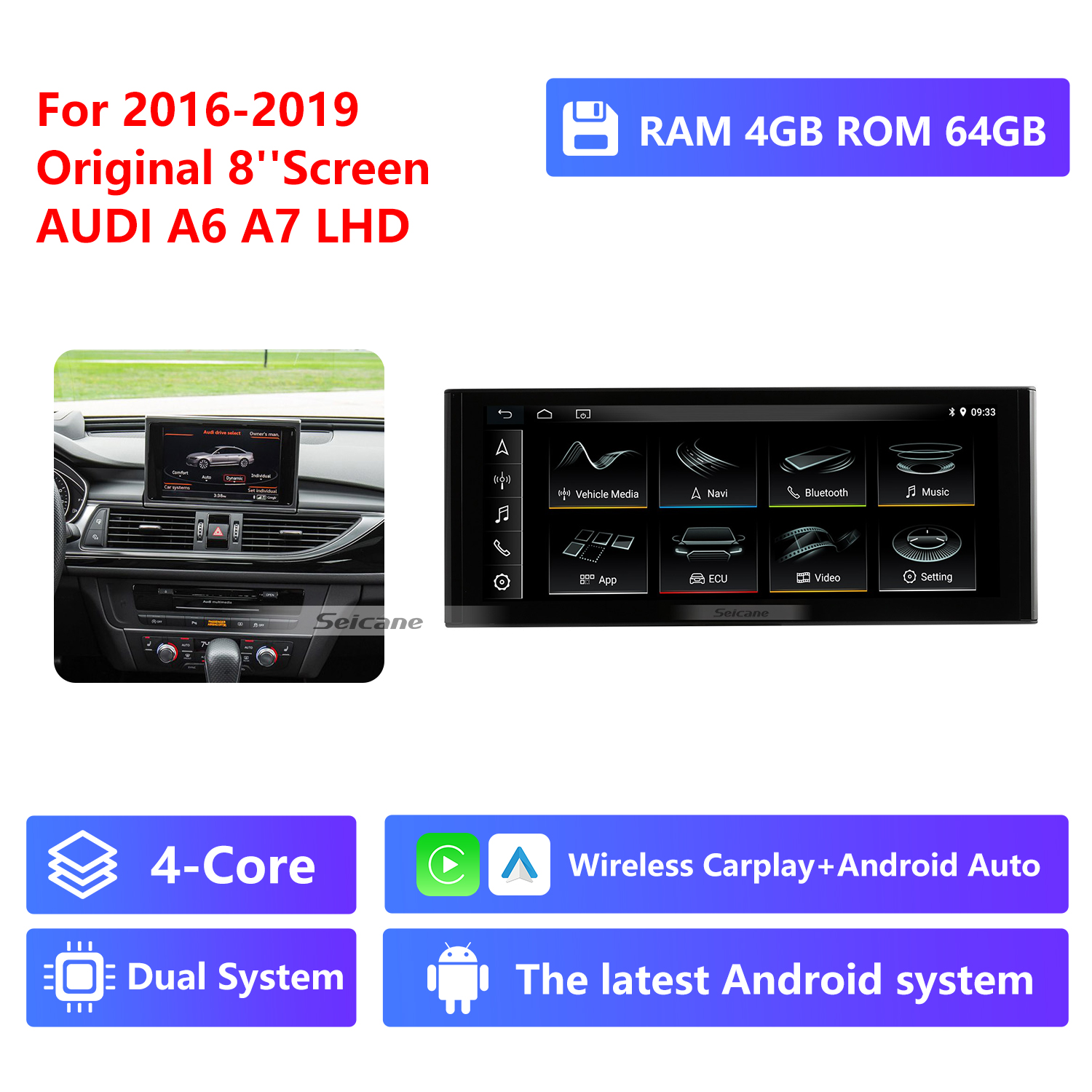 4-Core RAM 4G ROM 64G,2016-2019, Original 8"Screen,LHD