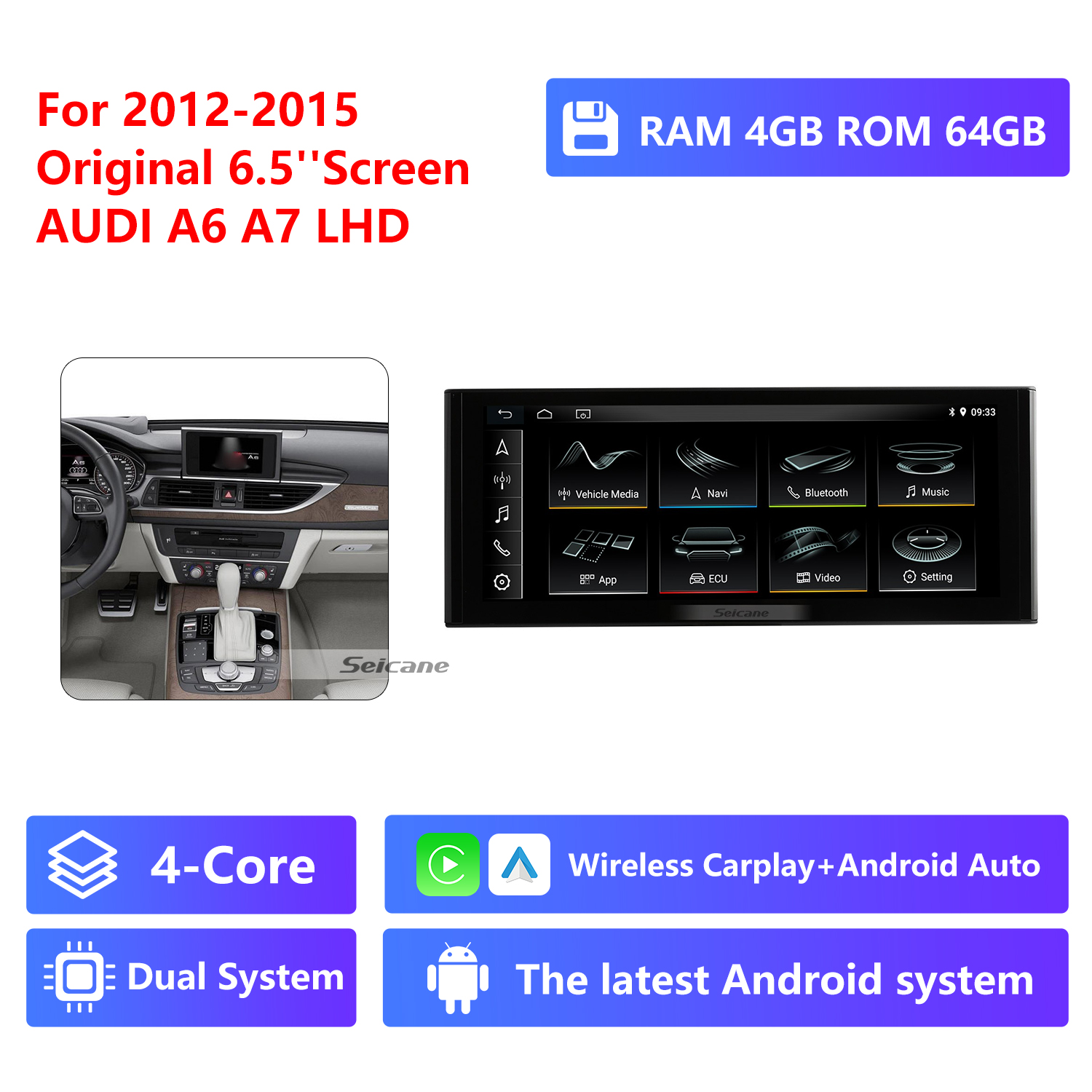 4-Core RAM 4G ROM 64G,2012-2015, Original 6.5"Screen,LHD