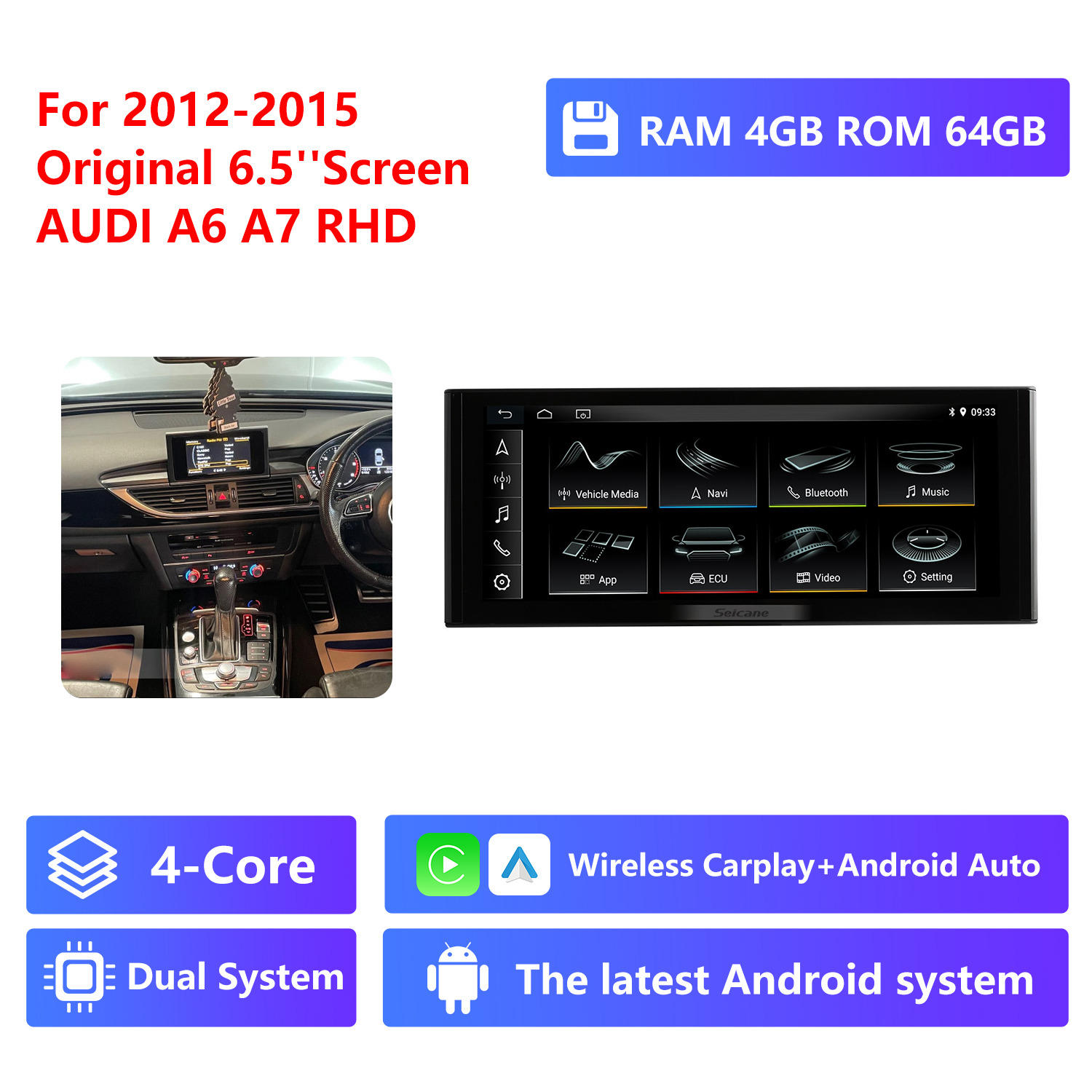 4-Core RAM 4G ROM 64G,2012-2015, Original 6.5"Screen,RHD