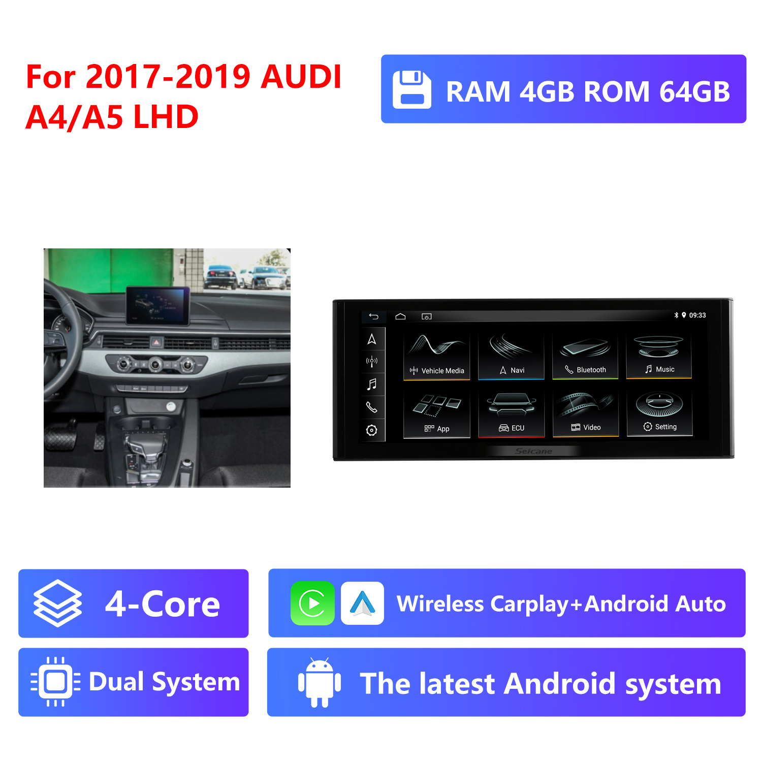 4-Core RAM 4G ROM 64G,2017-2019,Low version,LHD